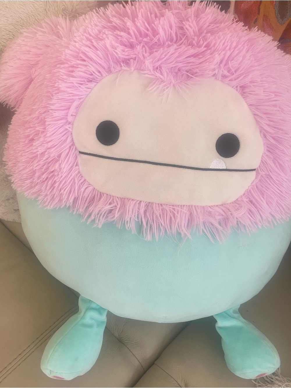 Squishmallows Pink and Light Blue Fuzzy Round Plush